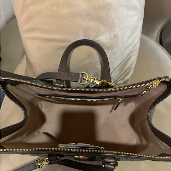 Gucci OPHIDIA LARGE TOTE BAG Brown and Green Women's Bag - Picture 6 of 14
